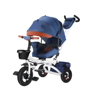 New Design Safety High Carton Steel Flexible Two Way Push Folding Baby Tricycle With Large Basket