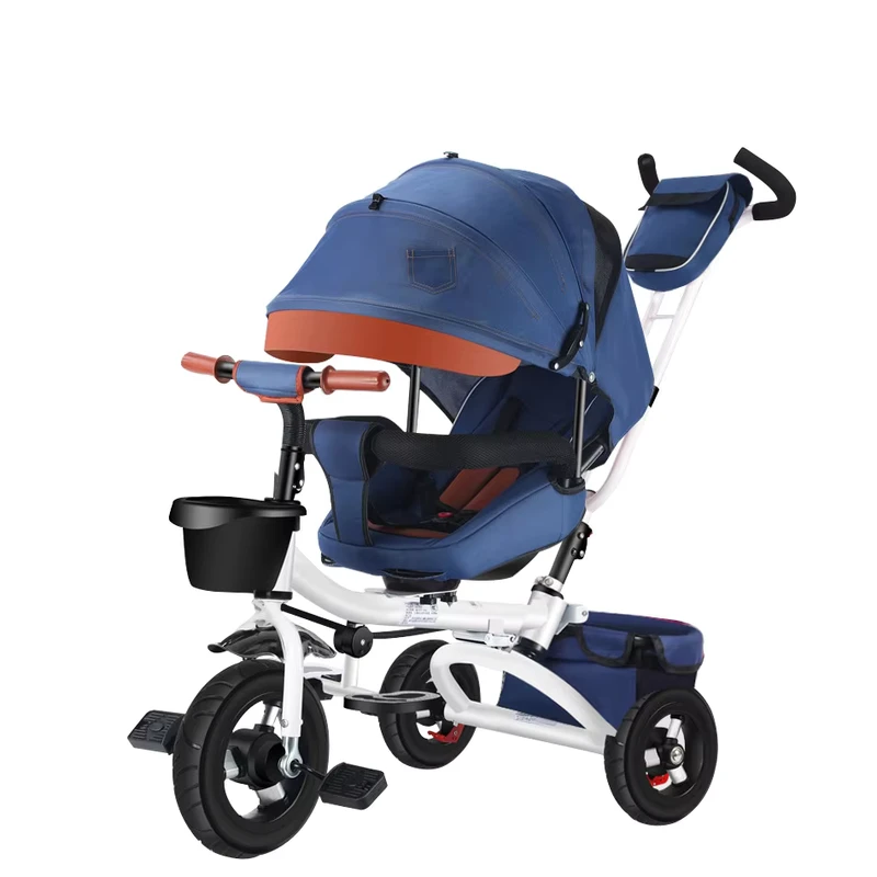 New Design Safety High Carton Steel Flexible Two Way Push Folding Baby Tricycle With Large Basket