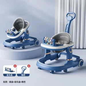 New Foldable Baby Walker with Wheels and Seat Preventing Bow Legs Design Adjustable Height Musical Walker with Tray Quiet Wheels