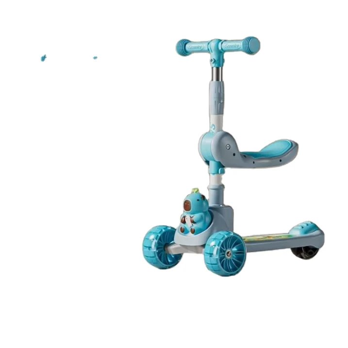 New Kids Scooter Factory Direct Sale Adjustable Height Foldable Three Flashing Wheels Sit on Scooter Music Lighting Outdoor