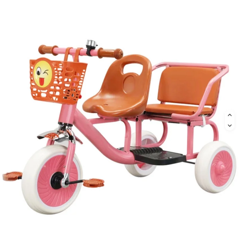 New Plastic Children Double Seat Backrest Pedal Tricycle Quickly Assembled Outdoor Cycling Bike