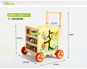 New Shape Hot Selling Educational Multifunctional Children Wooden Walker Toy Wooden Trolley Toy Wooden Activity square Toy