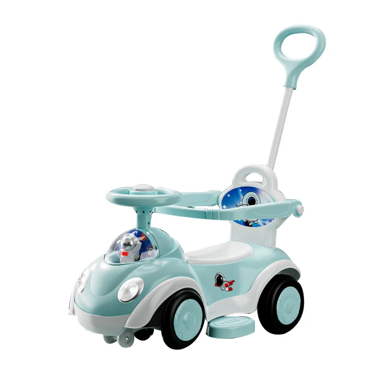 New Style Electric Remote Control 4 Wheel Plastic Kids' Tricycle Ride On Car Push Bar PU Wheels Baby Swing