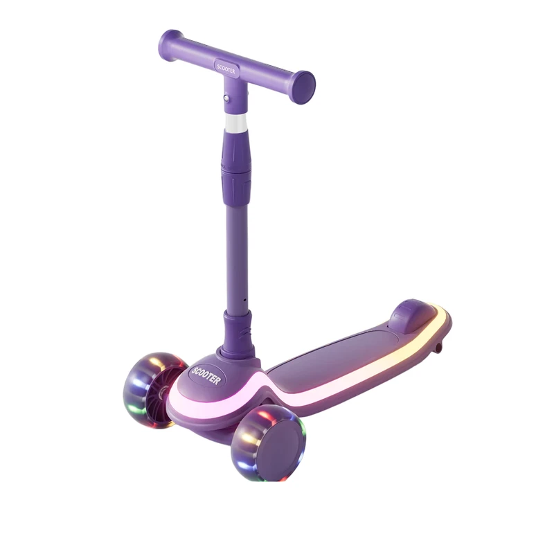 Non Slip Deck Kids Scooter Height Adjustable 3-Wheel Kick Scooter with LED Lights Durable Ride-On Toy for Children