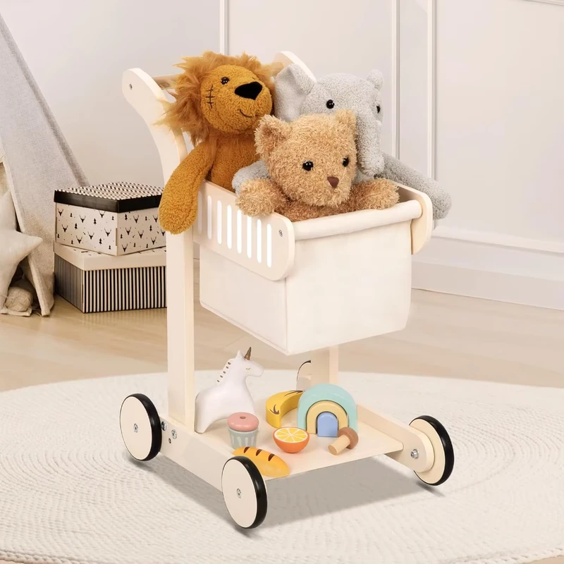 ODM OEM 4 Wheel Wooden Stand Learning Walker for Toddlers Kids Shopping Cart Stroller Kids Pull Toys & Walkers for Boys Girls