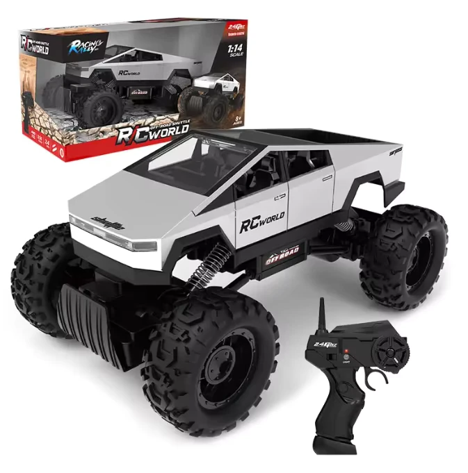 OEM 1 14 2.4G RC Cybertruck Big Wheel Road Car Toy for Kids Remote Control Rock Crawler with Light for Children