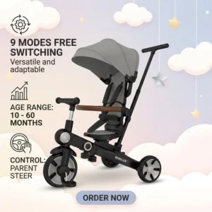 OEM 9 in 1 Foldable Multifunctional Kids Tricycle 360 Rotating Seat Toddler 3 Wheel Baby Bike for Outdoor Travel
