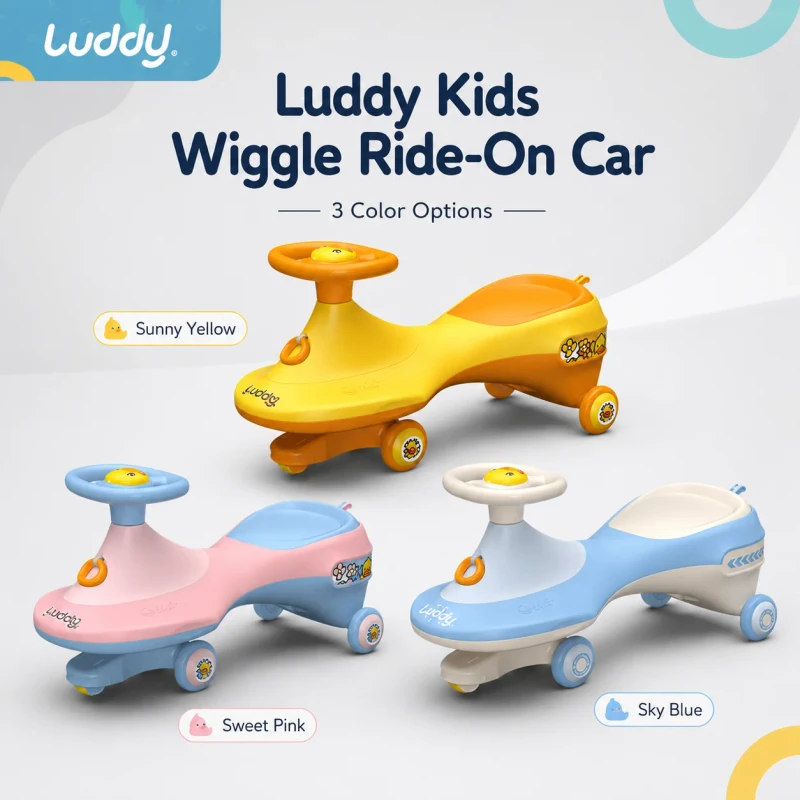 OEM B.Duck Kids Wiggle Car Ride on Toys Luminous PU Wheels Music Swing Twist Car with Storage Box Ages 2-8
