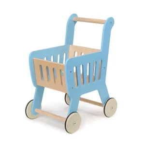 OEM Blue Toddler Kids Push Toy Wooden Shopping Cart Toy Baby Doll Stroller for Baby Learning to Walk