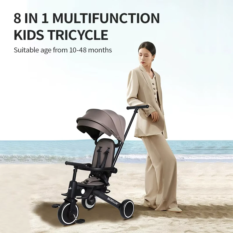 OEM Foldable 8 in 1 Kids Tricycle with Reversible Seat One Button Fold Baby Trike 3 Wheel Children Ride on Bike for Travel