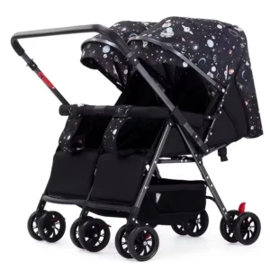 OEM Linen Pram for Babies Lightweight Foldable Travel Baby Trolley Twin Stroller Stainless Steel Frame