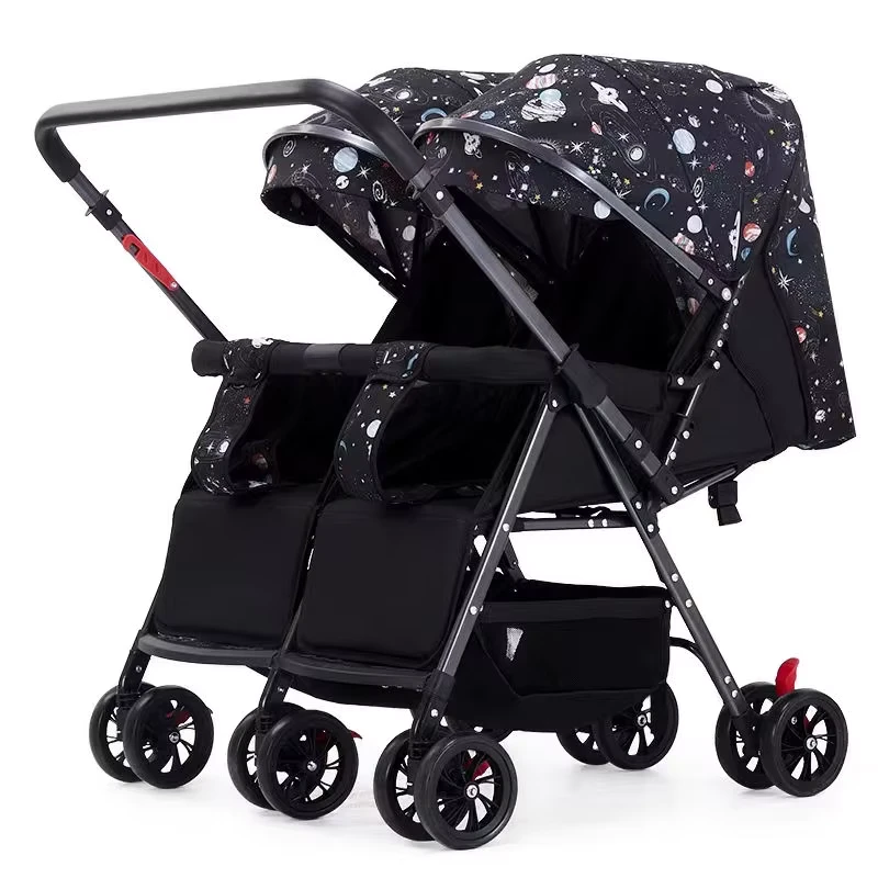 OEM Linen Pram for Babies Lightweight Foldable Travel Baby Trolley Twin Stroller Stainless Steel Frame