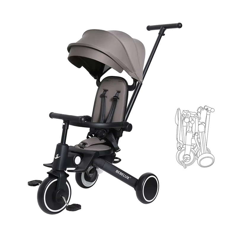 OEM ODM 8 in 1 Foldable Baby Tricycle with Reversible Seat Parent Push Trike for Toddlers