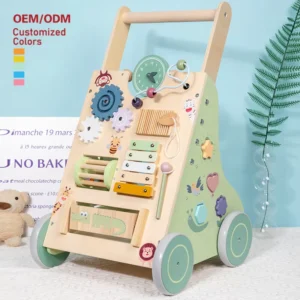 OEM ODM Multi Function Motor Skills Development Wooden Baby Walker Early Education Push Pull Toy for Kids Boys Girls