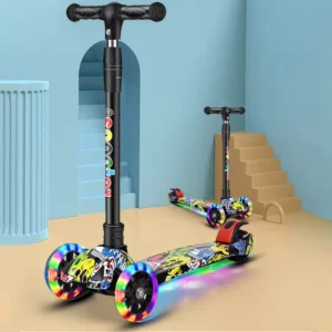 Oem Foldable Kick Scooter Light up Wheels 3 Wheel Scooter Adjustable Height Kids Push Scooter Lean To Steer For Children