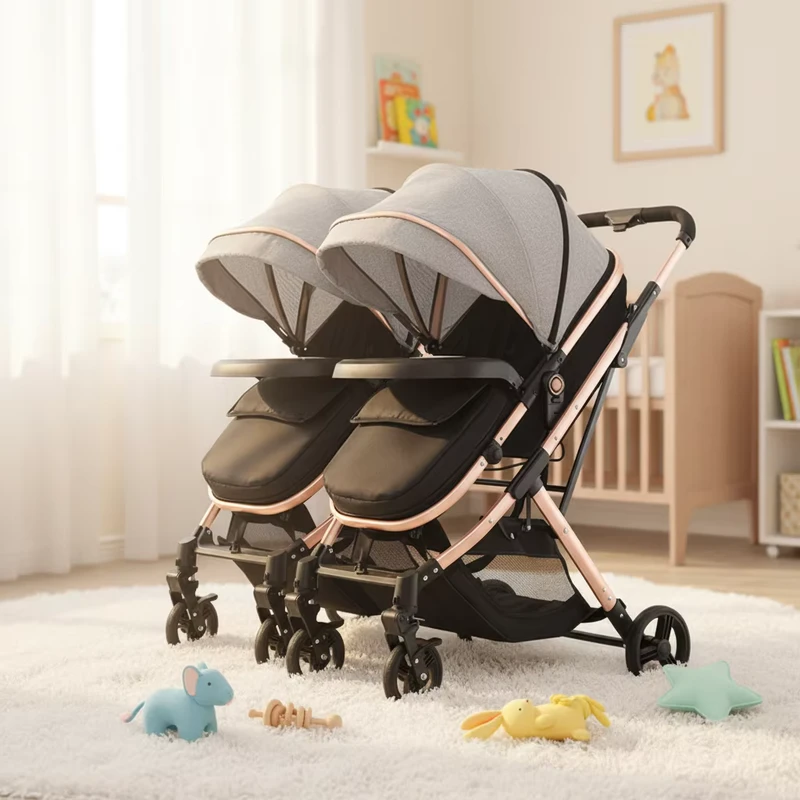 Oem High Landscape Two Infant Stroller Can Lie or Down Twin Baby Cart Stroller