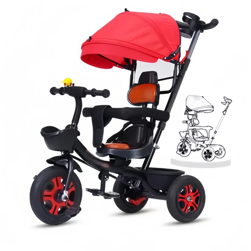Online Selling 4 in 1 Baby Tricycle with Pushbar Baby Tricycle with Canopy Ride on Car with Price