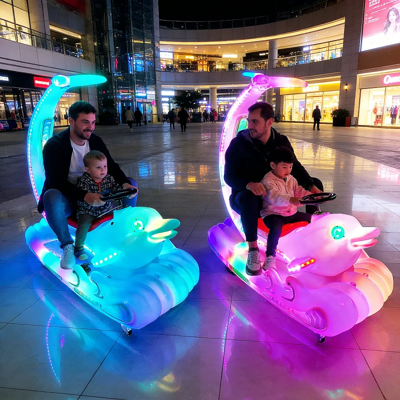 Outdoor Plaza Coin Operated Kids Electric Ride on Animal Toy Car Plastic Walking Dolphin Bumper Car with Colorful LED Light