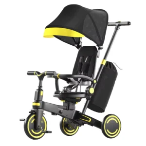 Parent-controlled Folding Push Ride-on Car 3 Wheel Children Tricycle Fiberglass Frame Kids Tricycle 5 in 1 With Sunshade