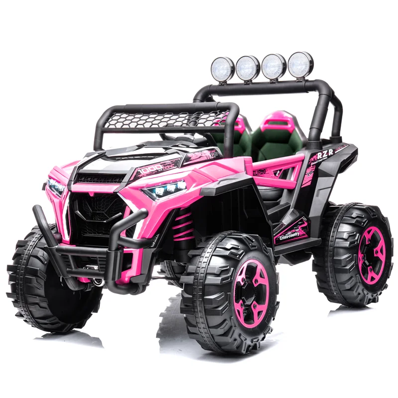 Pink Bluetooth Controlled 12V Ride On Car for Kids with 4WD and LED Lights