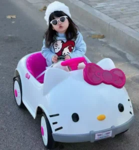 Pink White Themed Electric Powered Ride on Toy Car With Parental Remote Control and Safety Belt for Little Girls Kids Vehicles