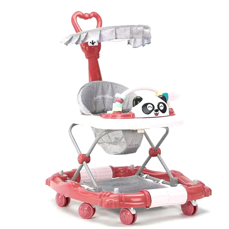 Plastic Foldable Panda Shaped Baby Walker with Awning 20KG Load Capacity for 0 3 Years Old