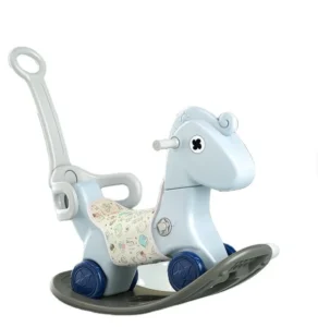 Plastic Ride On Rocking Horse Toy Multifunctional with Backrest and Push Rod Kids Sports Entertainment Animal