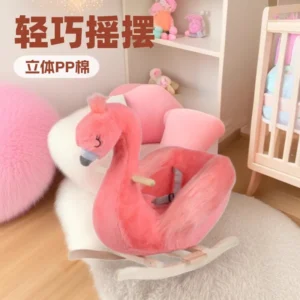 Plush Animal Shape Rocking Horse Kids Ride Toys Ride Wooden Horse Chair Walking Toy