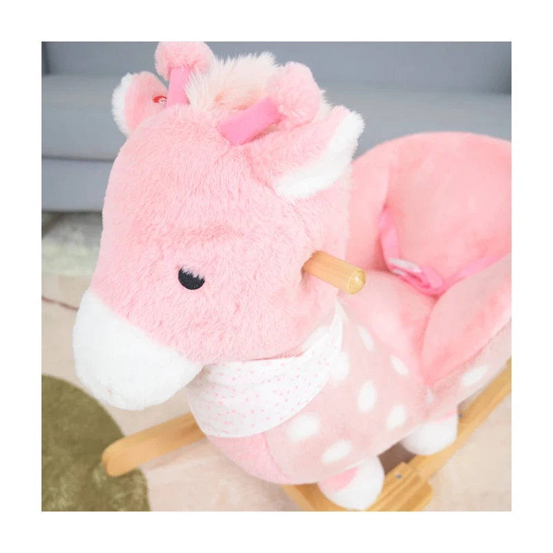 Plush Giraffe Ride On Toy for Kids Toddler Seat on Wood Rocking Chair for Kids' Play