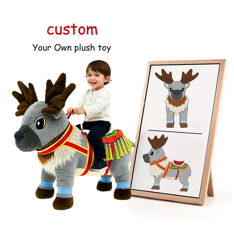 Plush Manufacturer Custom Riding Animal Toy Christmas Reindeer Kids Stuffed Ride on Toy Animals Indoor