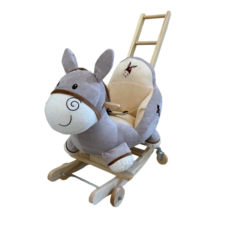 Plush Musical Ride On Toy Elephant Swings Fish Sheep & Rocking Horse with Wooden Wheels and Back Bar