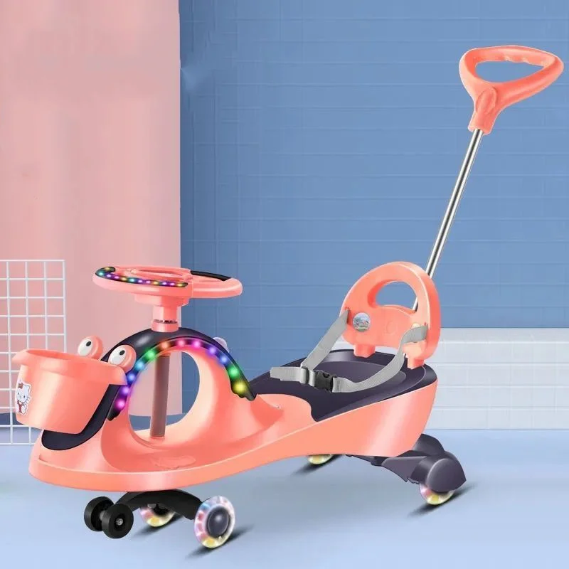 Popular Kids Toys Swing Car Plastic With Music Push Handle Light Kids Ride on Swing Car