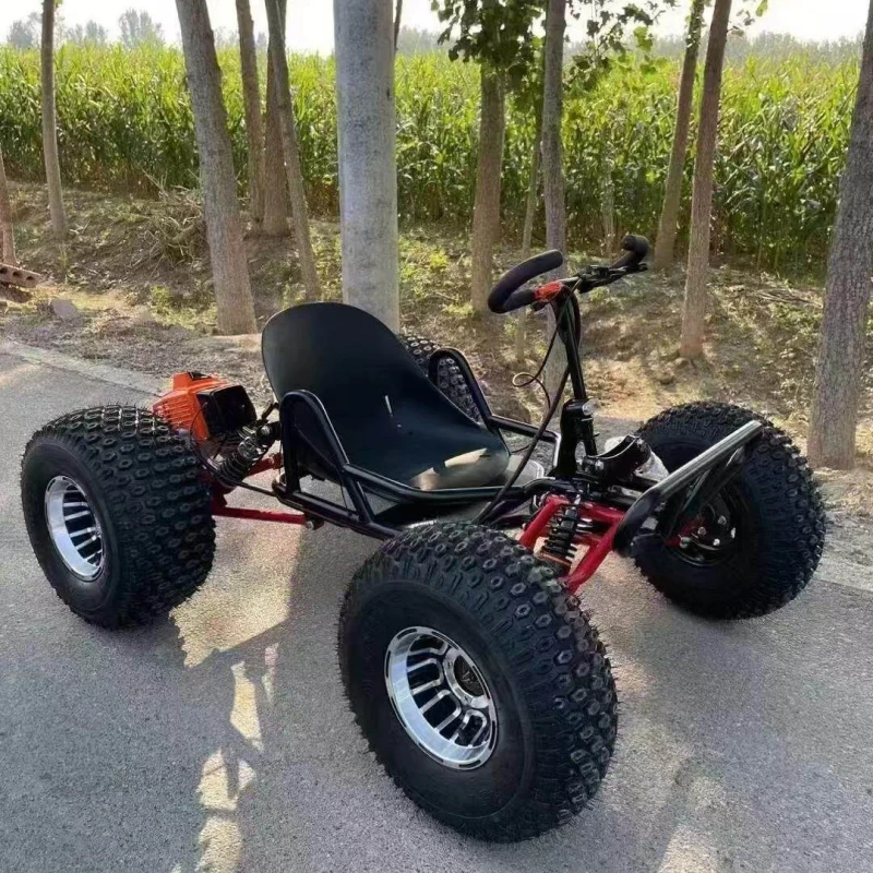 Popular Off road Four wheel Gasoline powered 90cc Go Kart for Adults and Children High Speed 55km/h Speed Beach All terrain Use