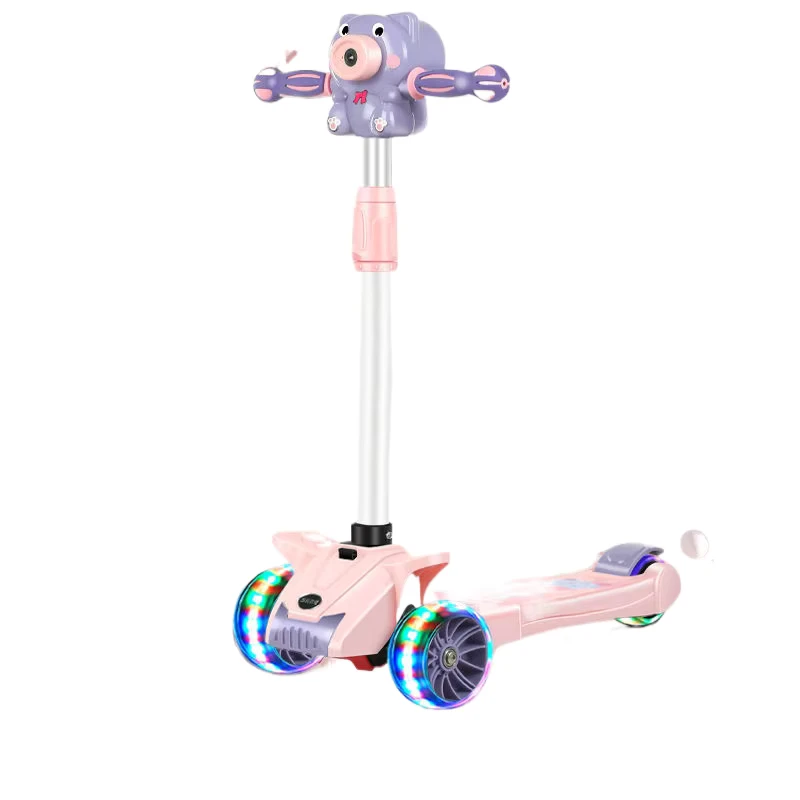 Popular Outdoor Toddler Kids Folding Light Balance Scooter Toys with Plastic Seat PU Flashing Wheel