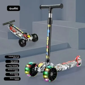Portable 3 Wheel Foldable Kids Scooter with Light Multiple Colors