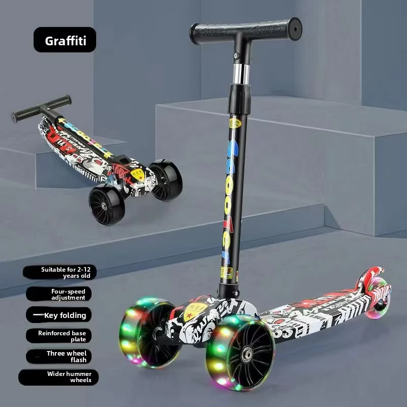 Portable 3 Wheel Foldable Kids Scooter with Light Multiple Colors