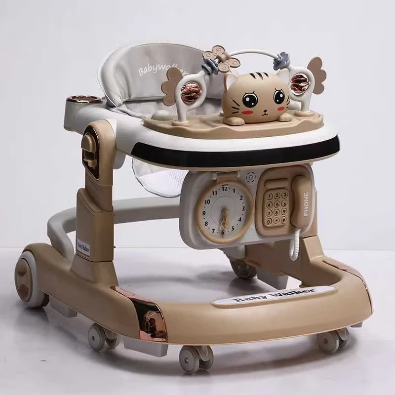 Portable Easy Foldable Baby Walker with Assistant Brake and Adjustable Heights Infant Toddler Walker for Baby Boys and Girls