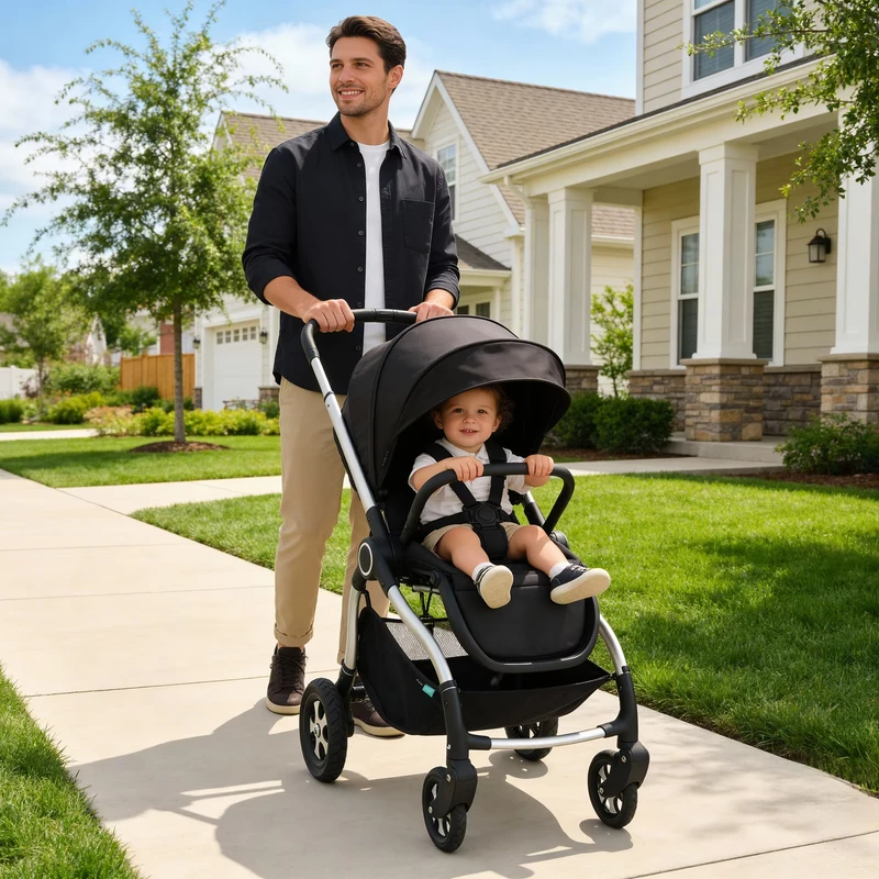 Portable Foldable Baby Stroller Alloy Frame 3 in 1 Design Two Way Reversible Seat