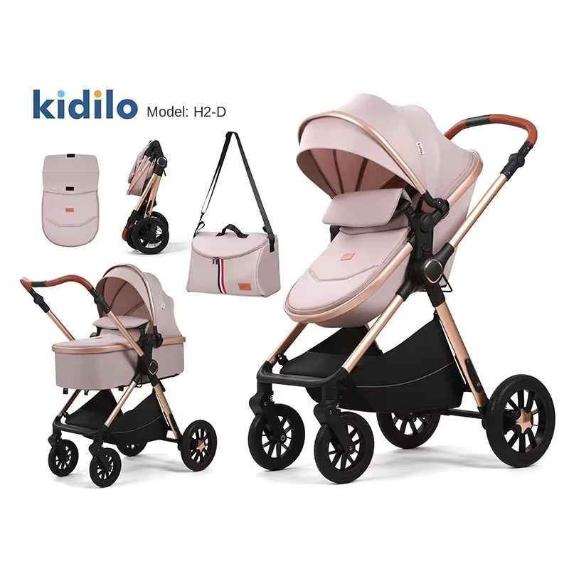 Portable Foldable Luxury 3 in 1 Carriage Baby Pram Multi Function Fabric Carrier with Large Storage Basket for New Baby 3 Years