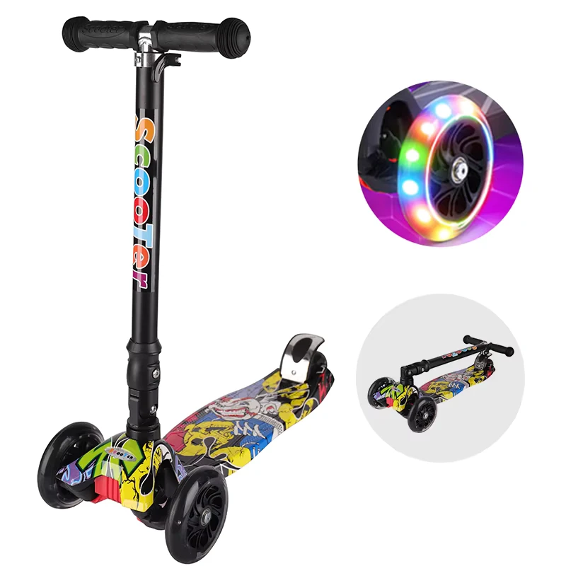 Portable Foldable PU Flashing Wheels Kids Scooter Light Printed Children's Scooter for Kids
