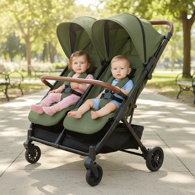 Portable One Hand One Key Folding Baby Stroller Lightweight Aluminum Alloy Frame Fabric