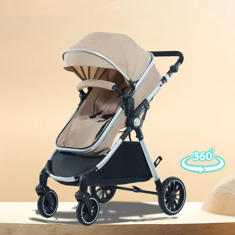 Portable Reclining Lightweight Stainless Steel Frame 15kg Load Capacity Two-Way Push Four-Wheel Shock Absorption Baby Stroller