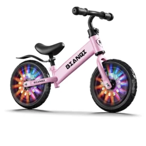 Premium Kids Balance Bike High Carbon Steel Frame with Air Filled LED Wheels and Adjustable Seat 12inch for Baby Kids