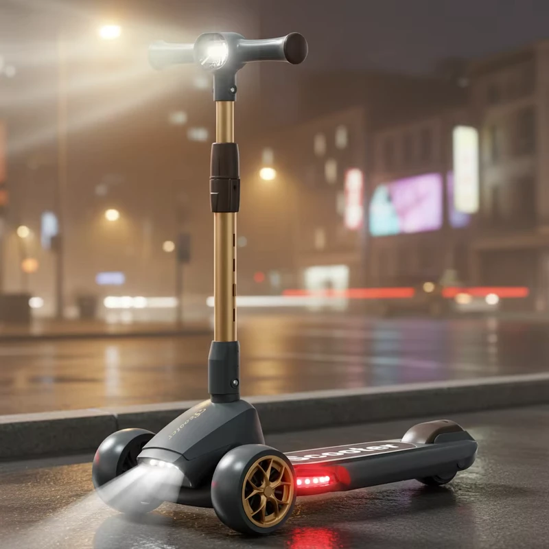 Premium Kids Scooter with LED Headlight & Deck Lights USB Rechargeable Foldable Height Adjustable Kick Scooter