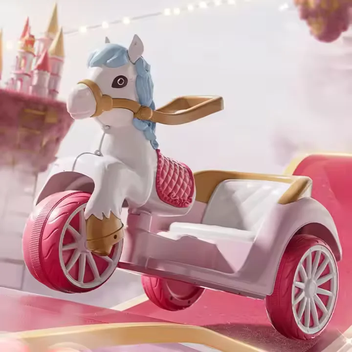 Princess Theme 3 Wheel Carriage Electric Pink Ride on Toy Car for Girl Kids with Remote Control