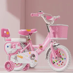 QUQI New Kid Bicycle with Training Wheels 12inch Single Speed Backrest for Girl