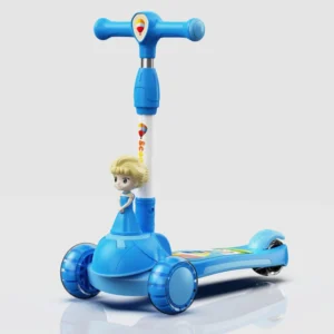 QUQI Portable 3 wheel Kids Kick Scooter with Music Feature Foldable Plastic Tricycle with Three PU Wheels for Children Aged 3 5