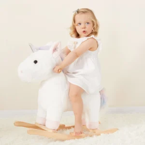 Ready to Ship Indoor Girl Promotion List Kids Decorative Plush Wooden Quality Cute Unicorn Deer Rocking Horse Ride Animal Toy