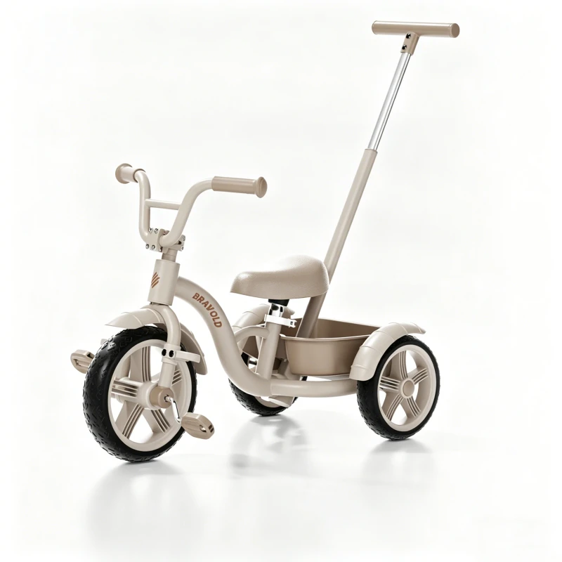 Retro Kids Tricycle Push Handle Storage Basket Adjustable Seat Toddler Bicycle for Outdoor Daily Playing Activity