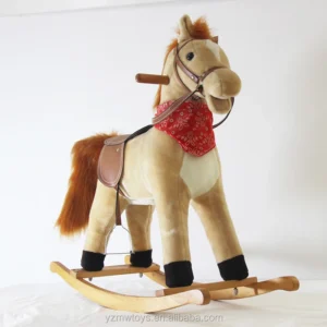 Ride on Plush Rocking Horse Toy with Red Scarf White Color BSCI Certified Unisex for Kids